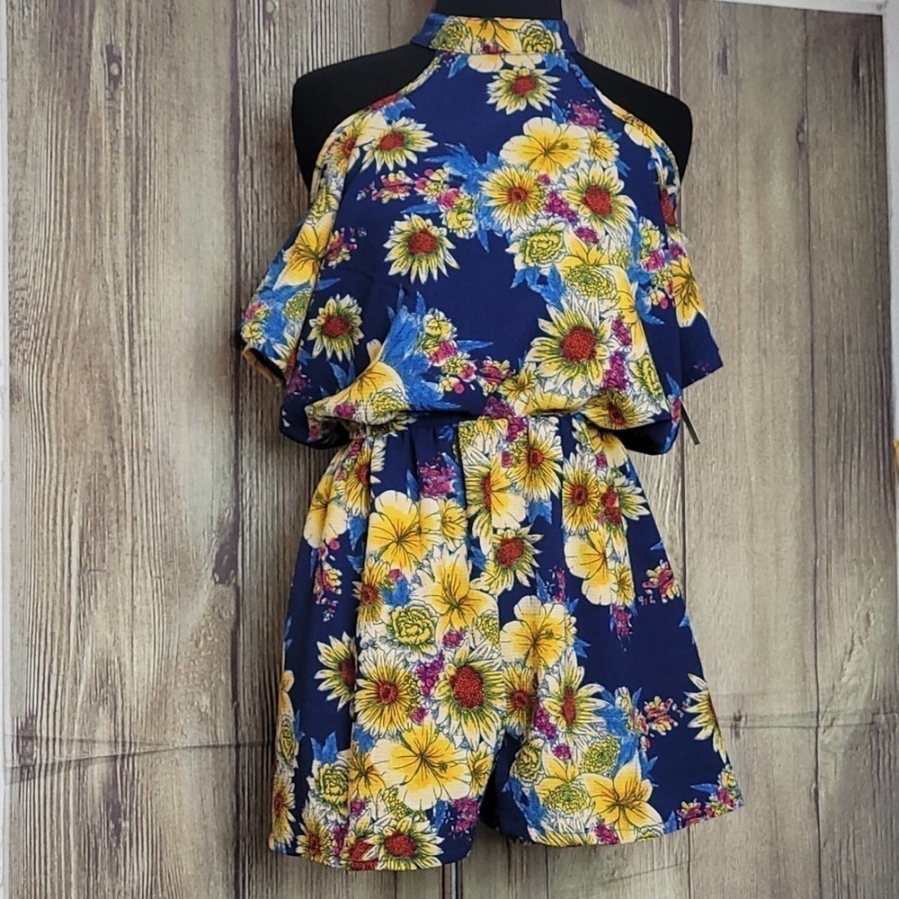 Womens Sunflower Love By Chesley Romper Cold Shoulder Sz S
